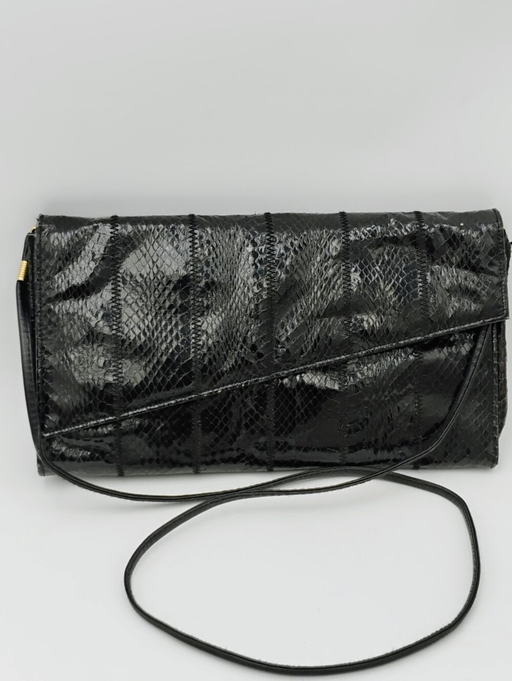 Jasmin Black Genuine Snakeskin Leather Purse Vintage Crossbody Or Clutch